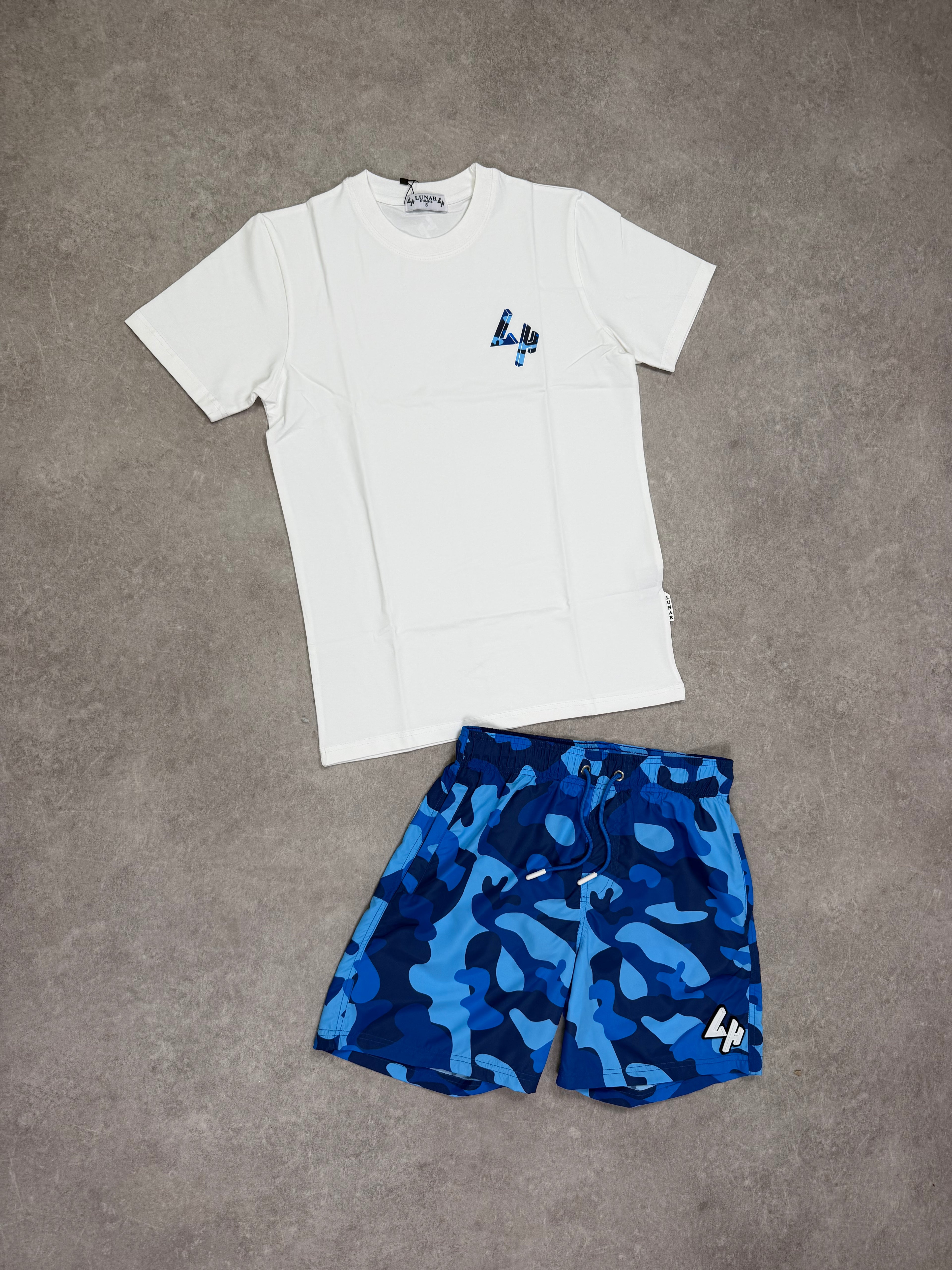 Lunar Homme Camo Swim Short Set ‘White / Blue’