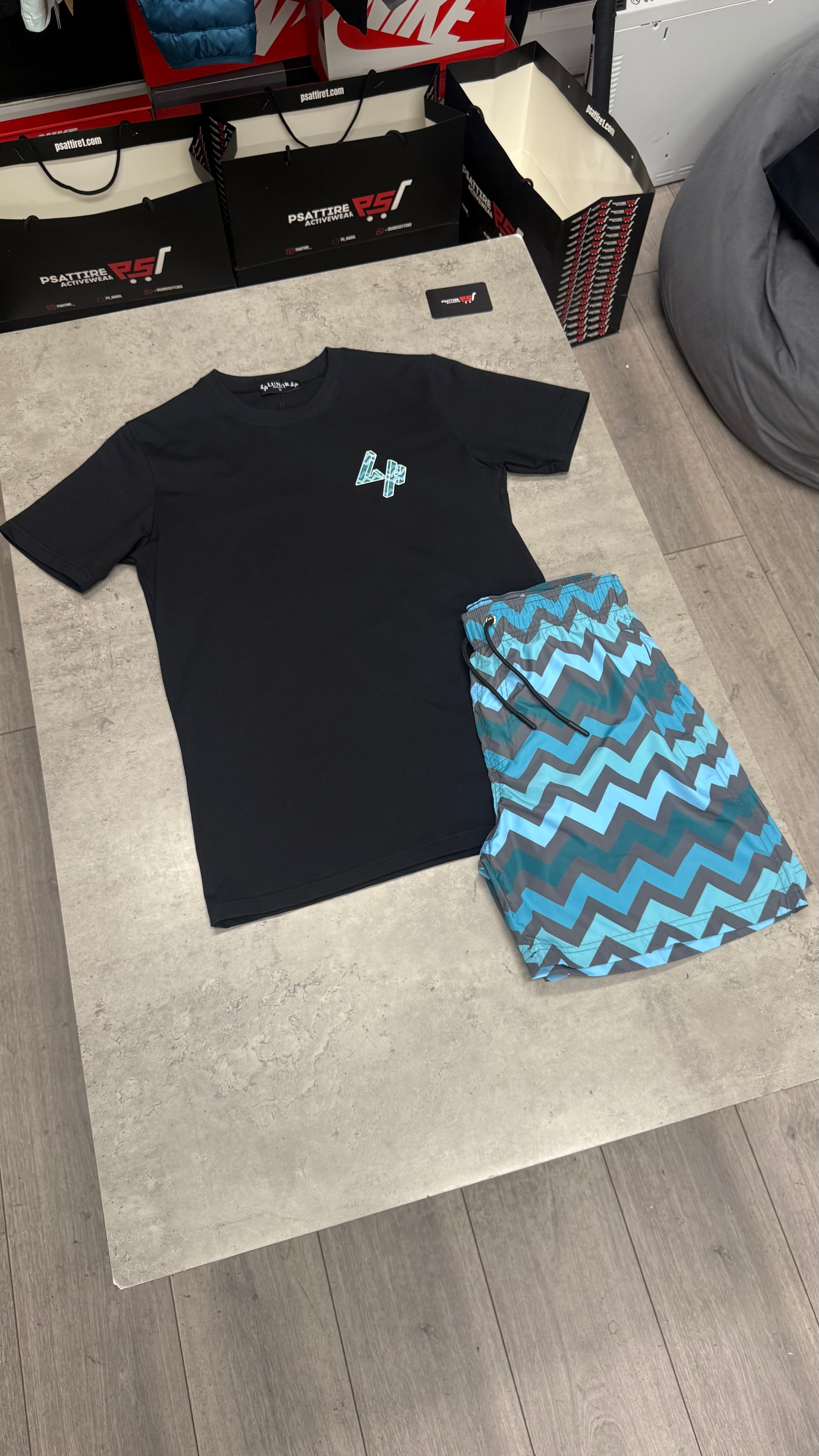 Lunar Homme Zigzag Swim Short Set ‘Black / Teal’