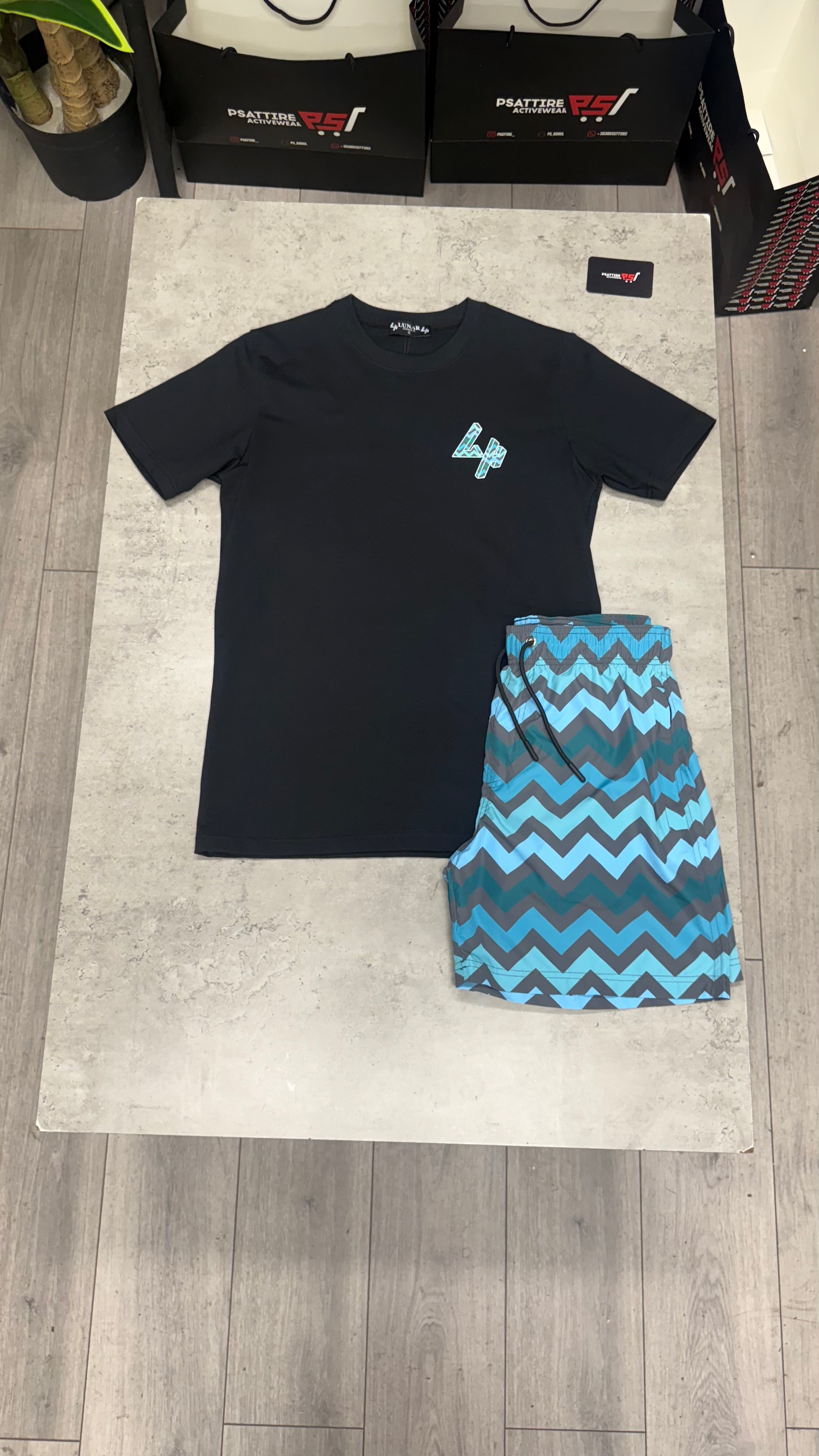 Lunar Homme Zigzag Swim Short Set ‘Black / Teal’