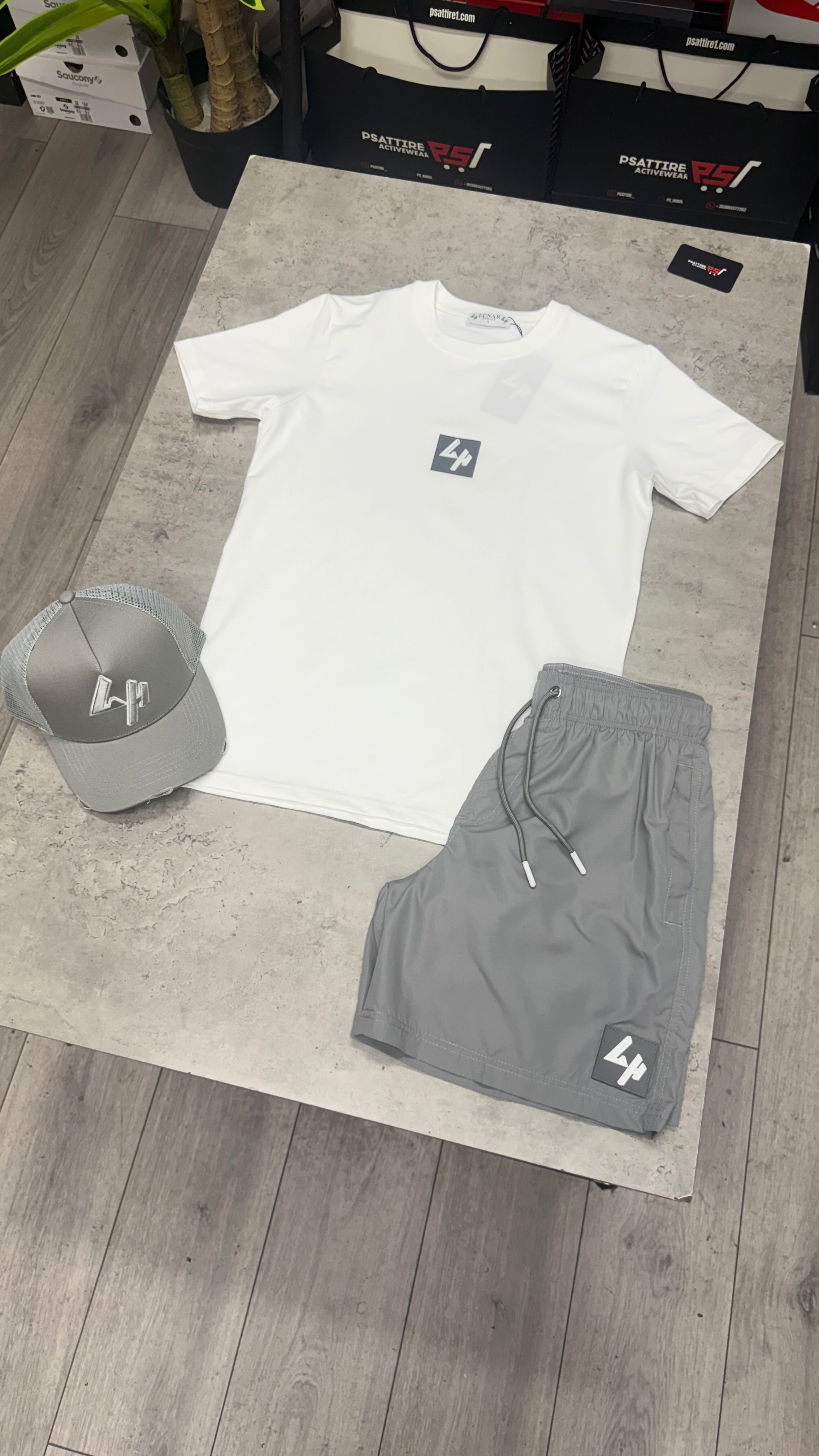 Lunar Homme Rubber Badge Swim Short Set ‘White / Grey’