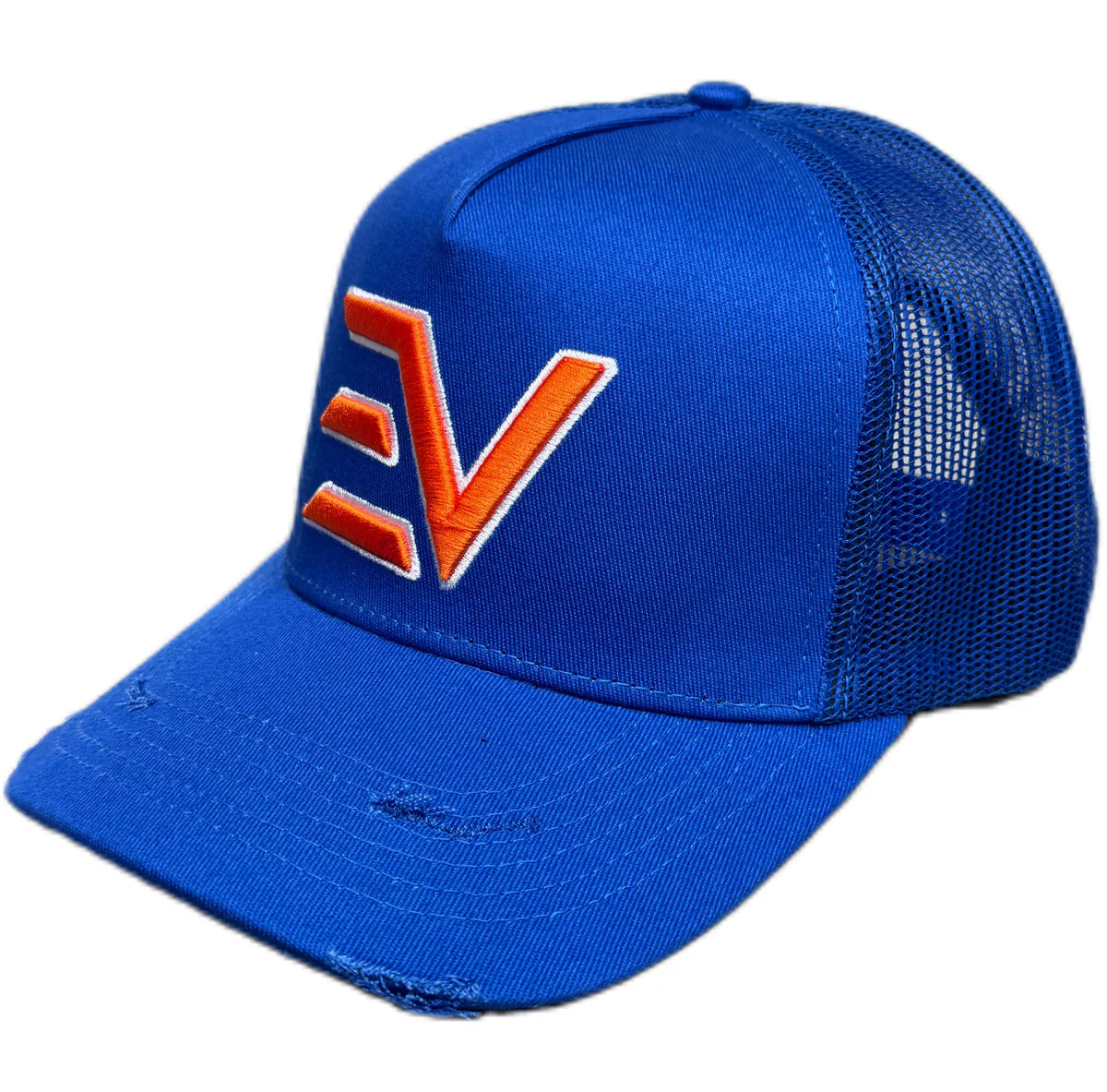 EV LOGO TRUCKER HAT ROYAL BLUE/ORANGE