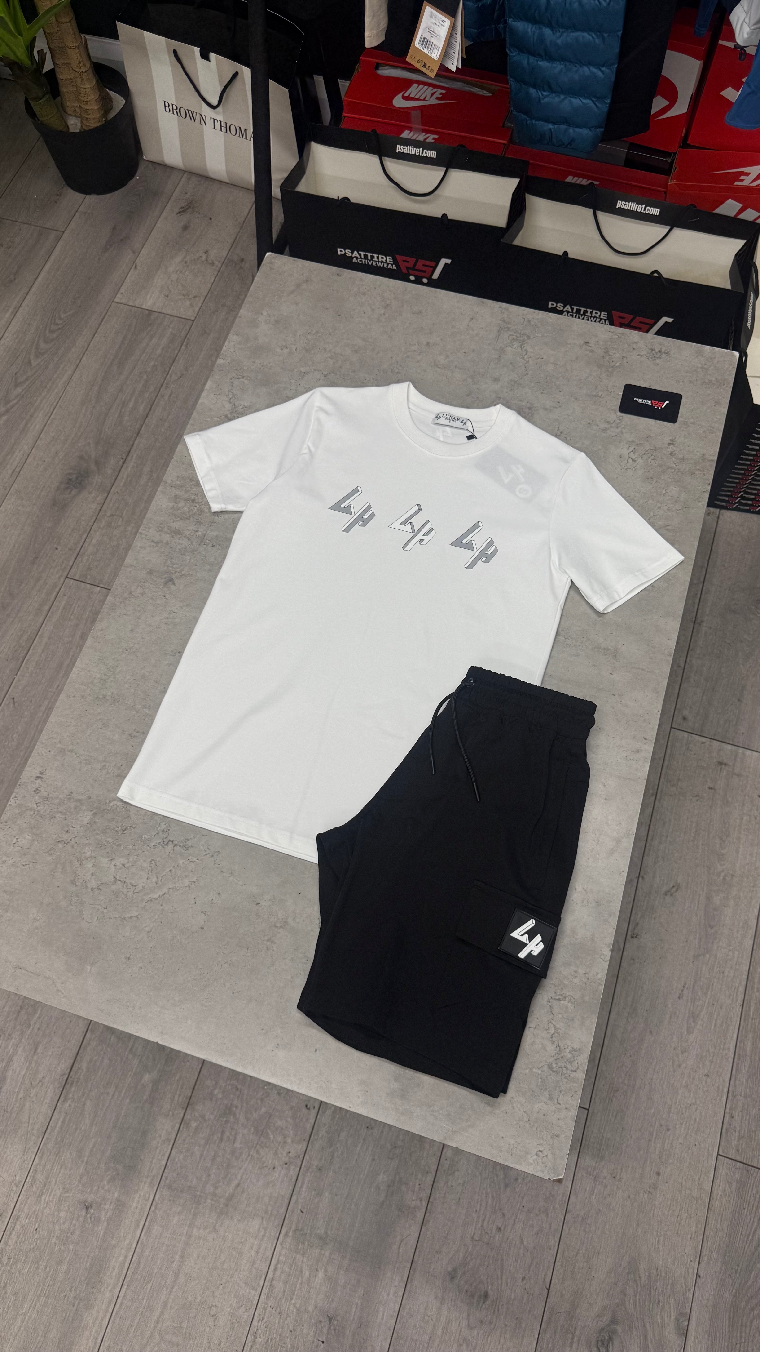 Lunar Homme Cargo Short Set ‘White / Black’