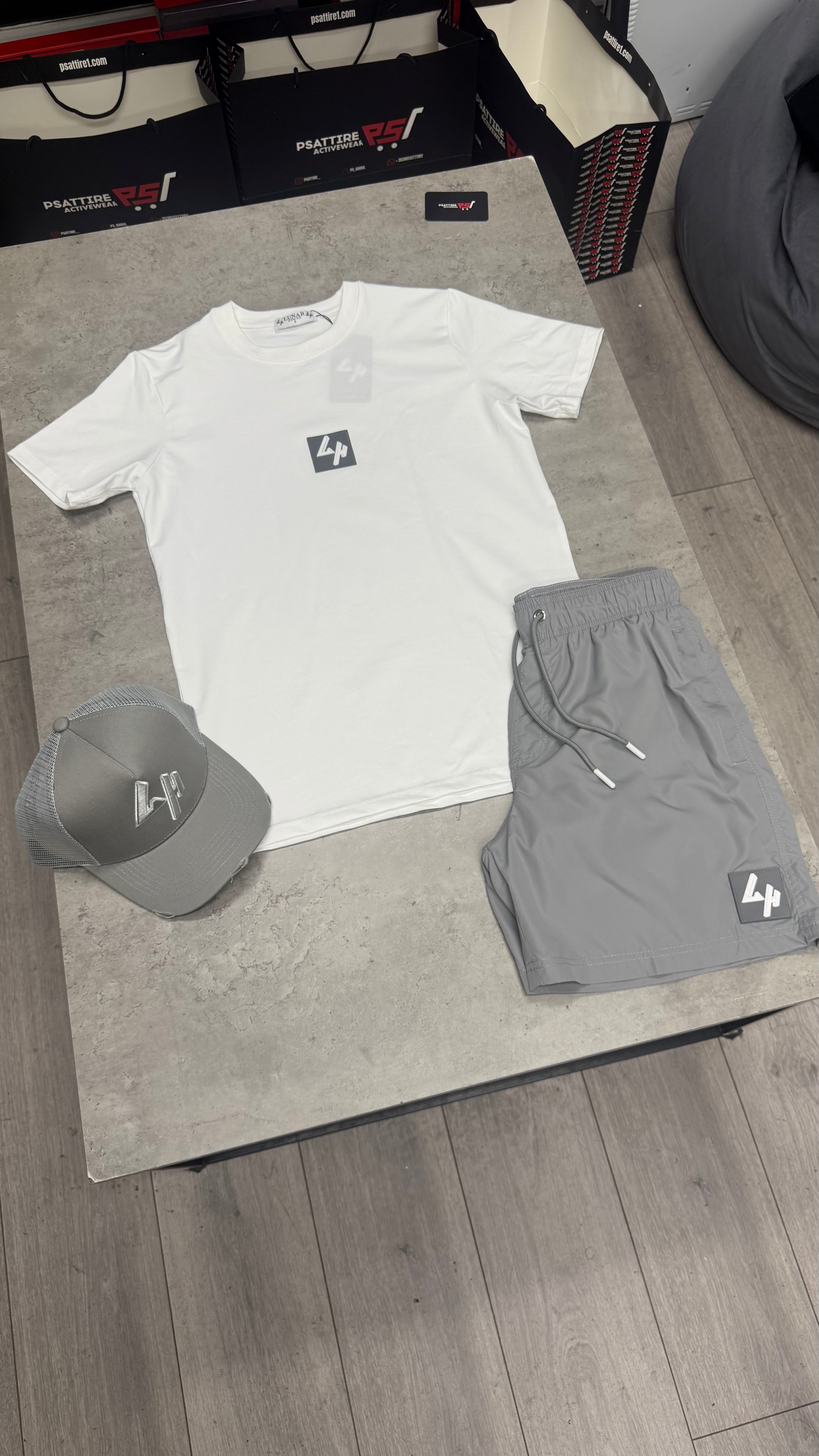 Lunar Homme Rubber Badge Swim Short Set ‘White / Grey’