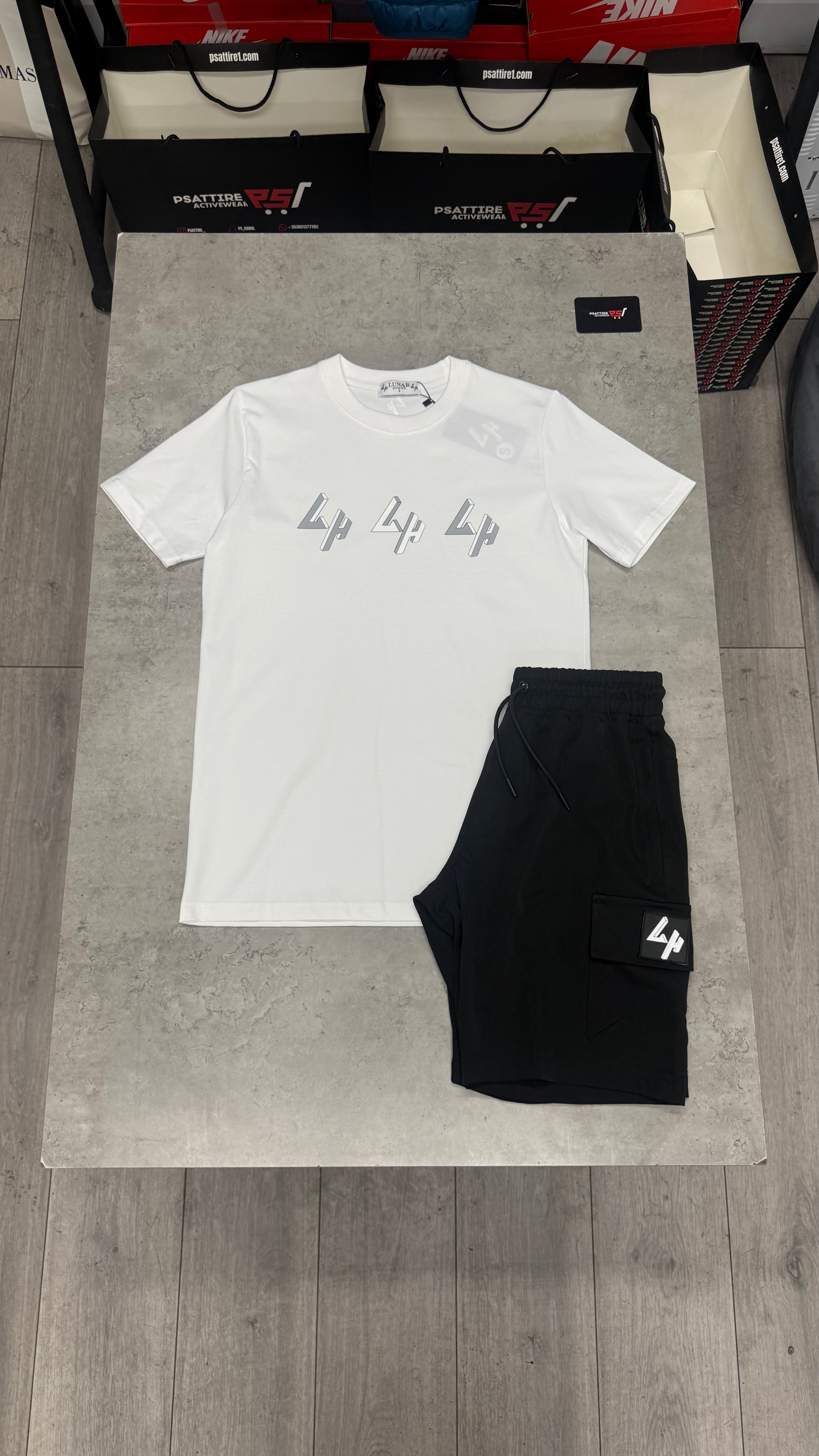 Lunar Homme Cargo Short Set ‘White / Black’