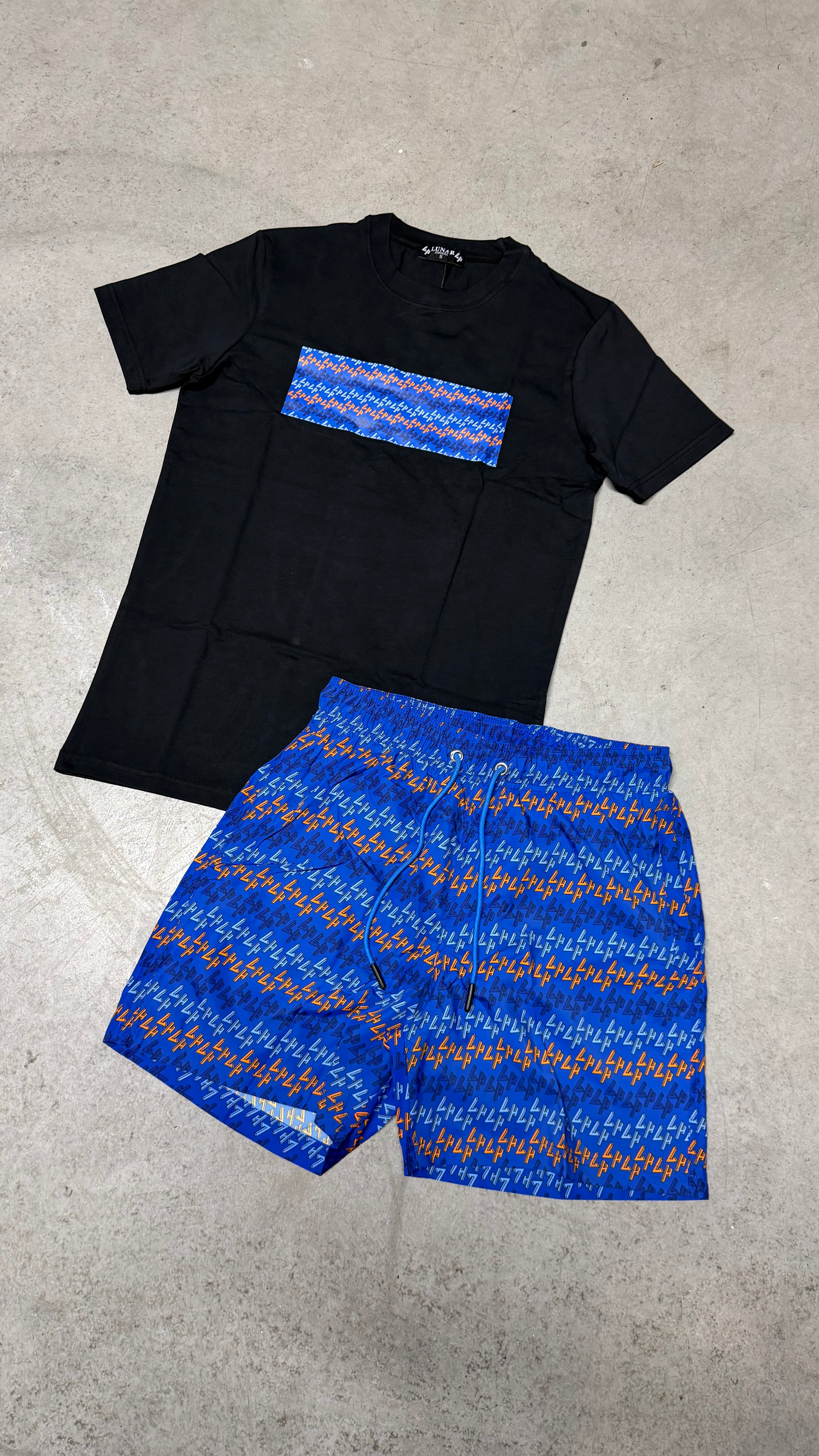 Lunar Homme Box Logo Swim Short Set ‘Black Blue Orange’