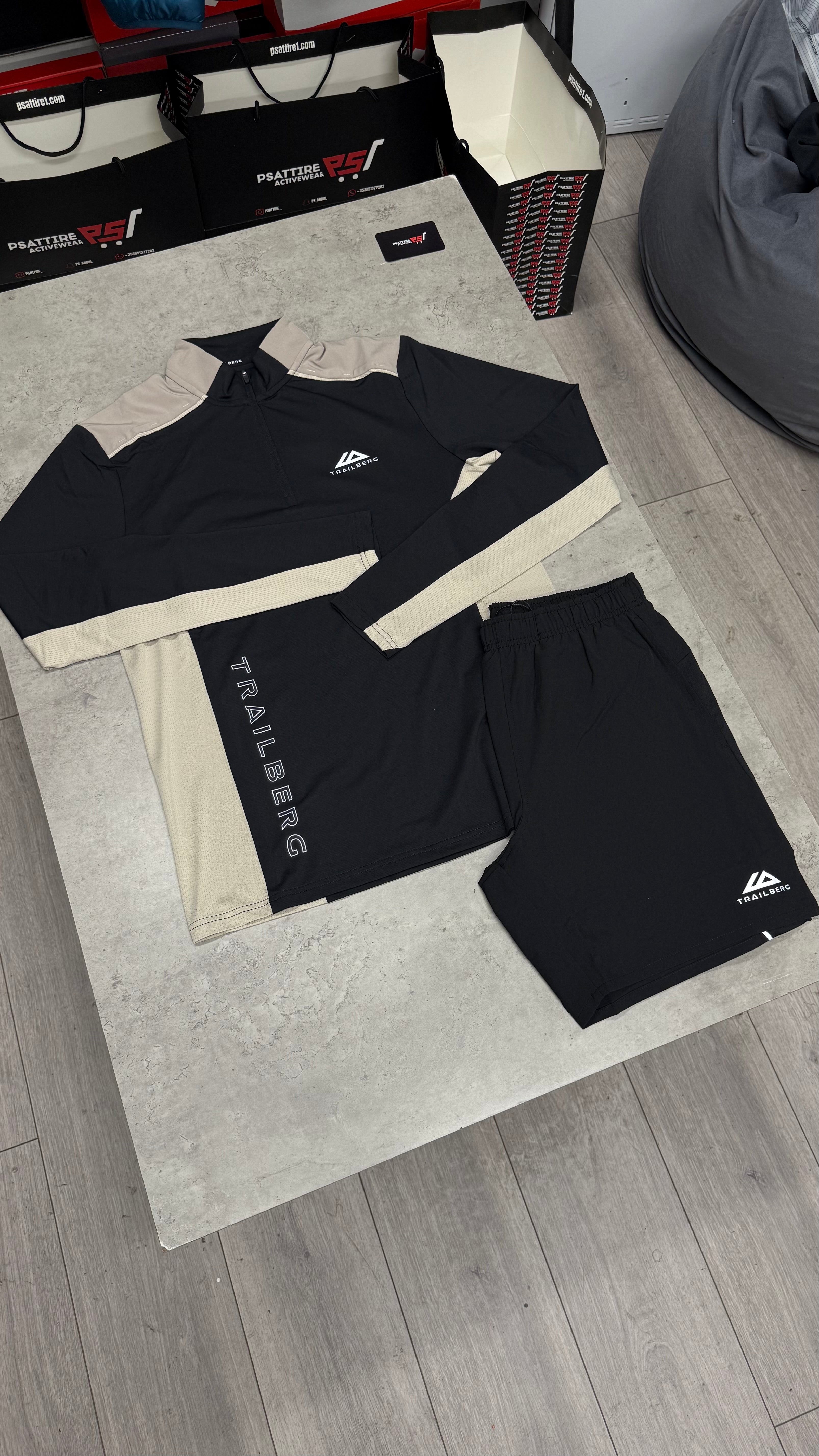 Trailberg 1/4 Zip Short Set ‘Black / Mocha’