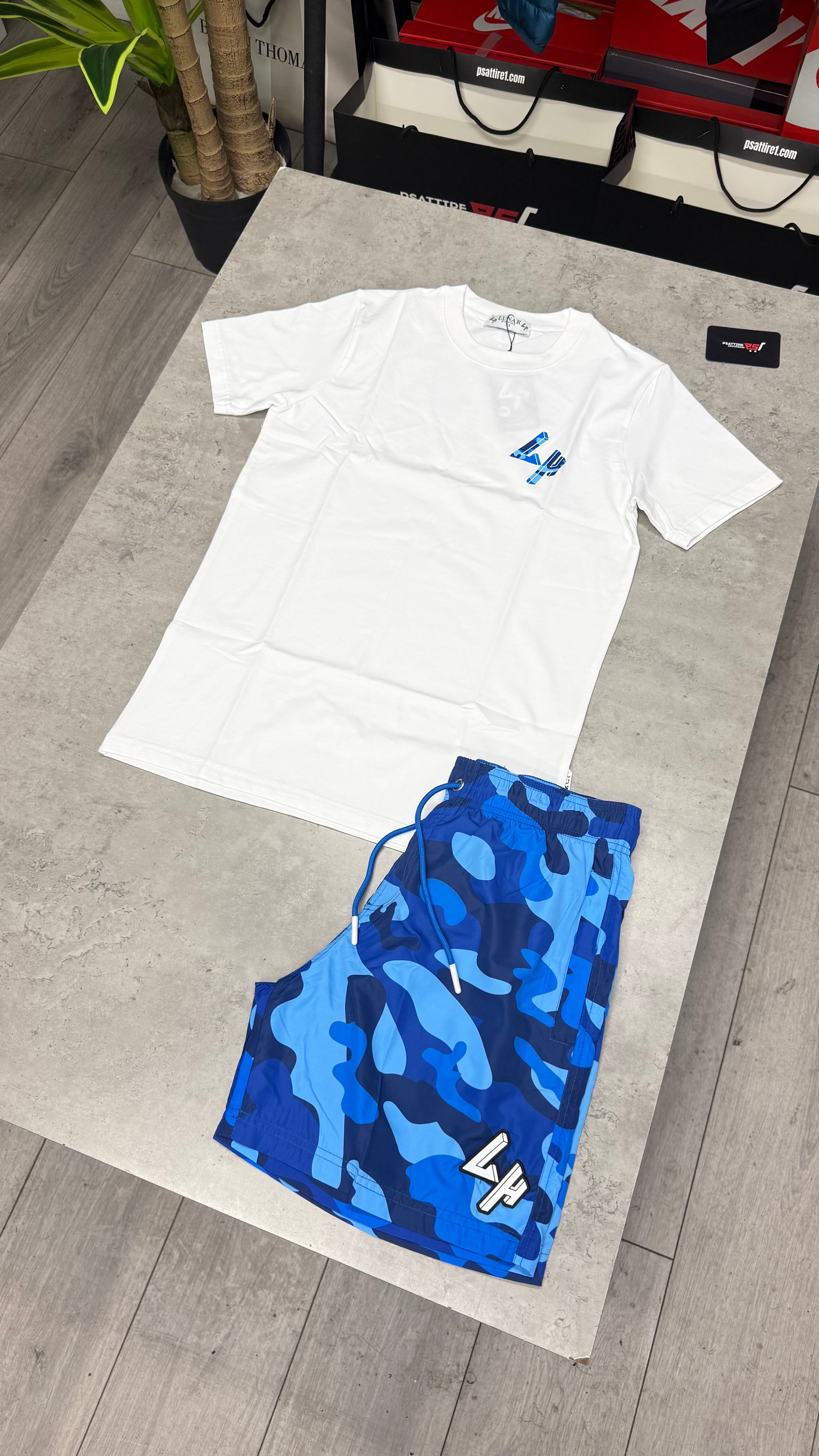 Lunar Homme Camo Swim Short Set ‘White / Blue’