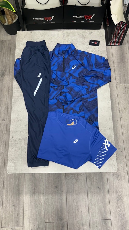 Asics 1/4 Zip 3 Piece Tracksuit ‘Navy / Blue’