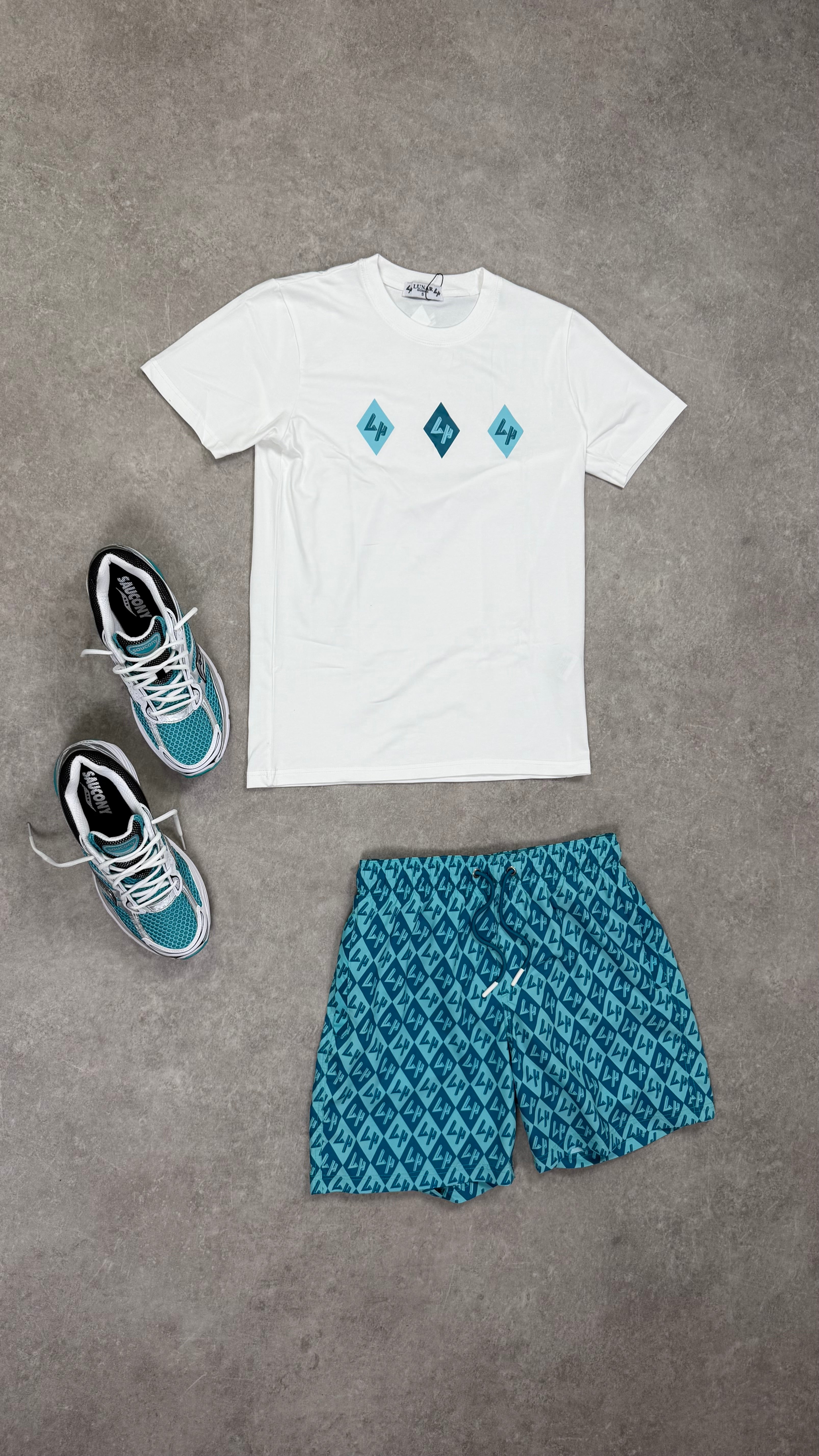 Lunar Homme Diamond Swim Short Set ‘White / Teal’