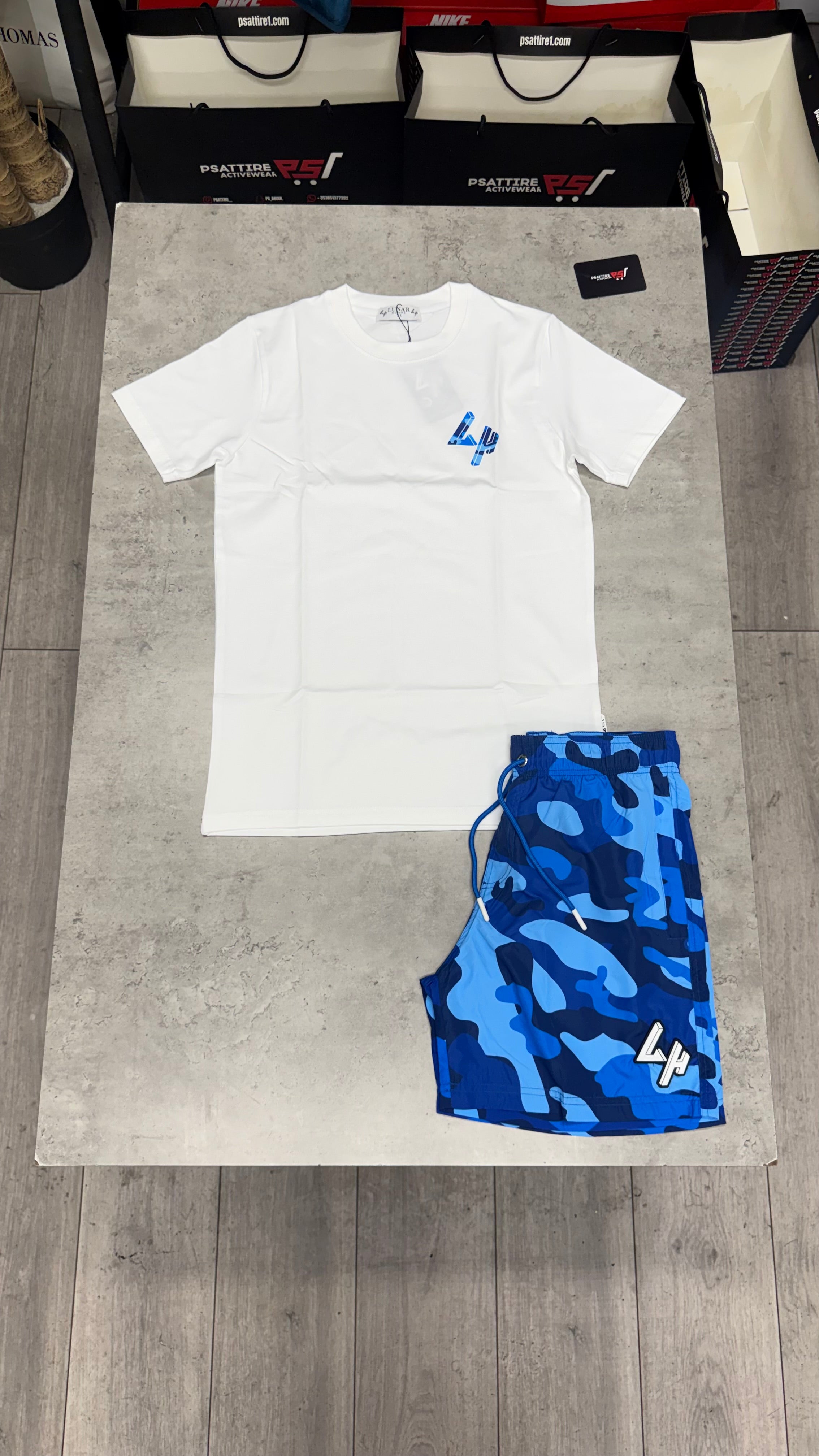 Lunar Homme Camo Swim Short Set ‘White / Blue’