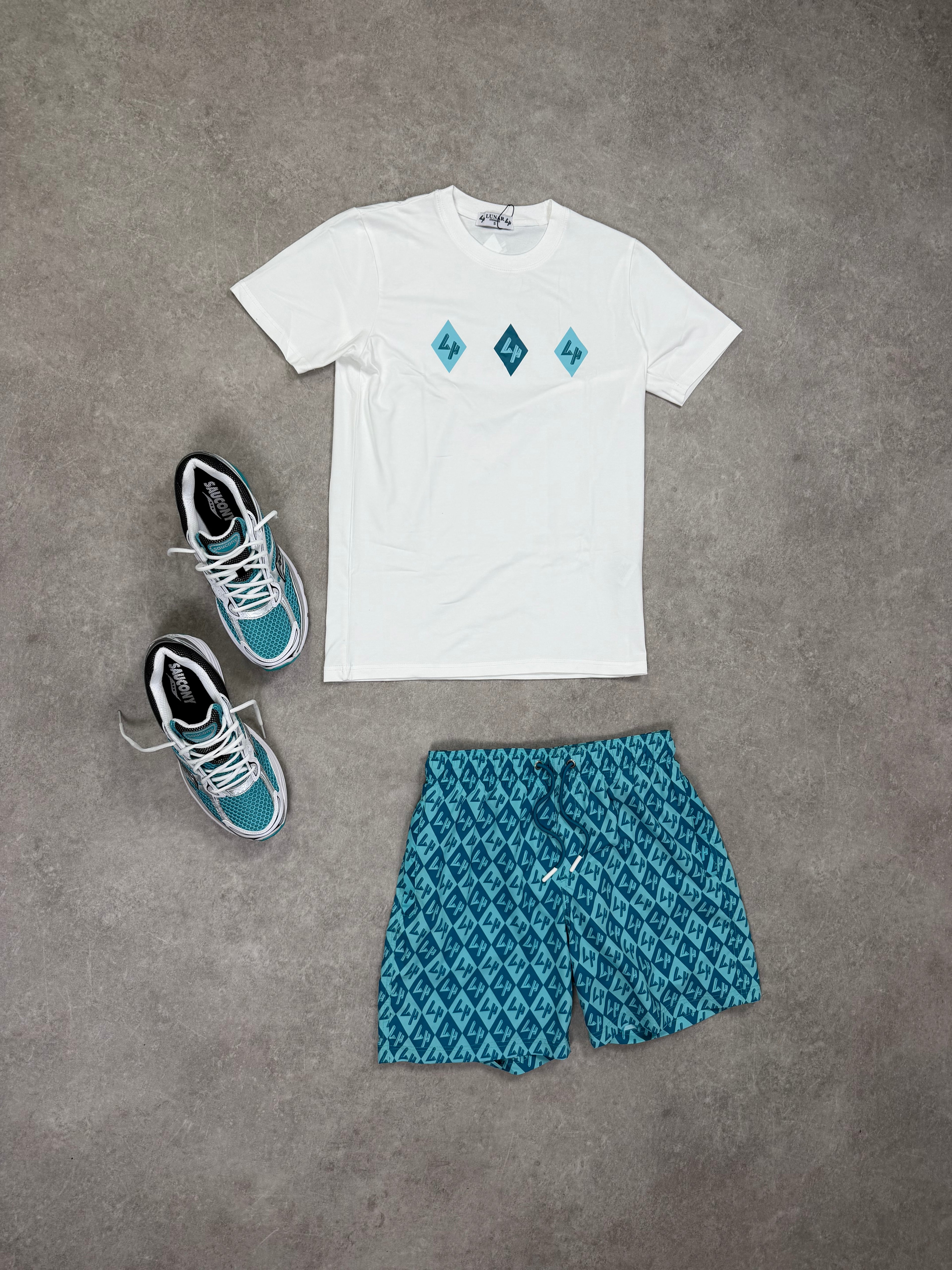 Lunar Homme Diamond Swim Short Set ‘White / Teal’