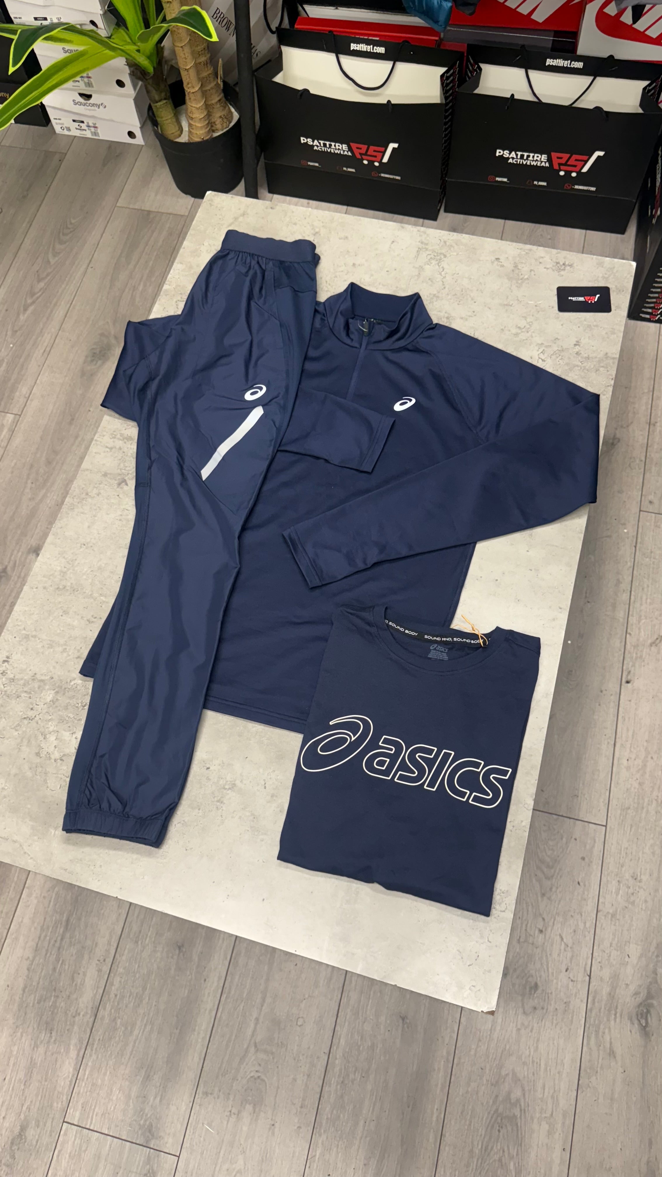 Asics 3 Piece 1/4 Zip Tracksuit ‘Navy’