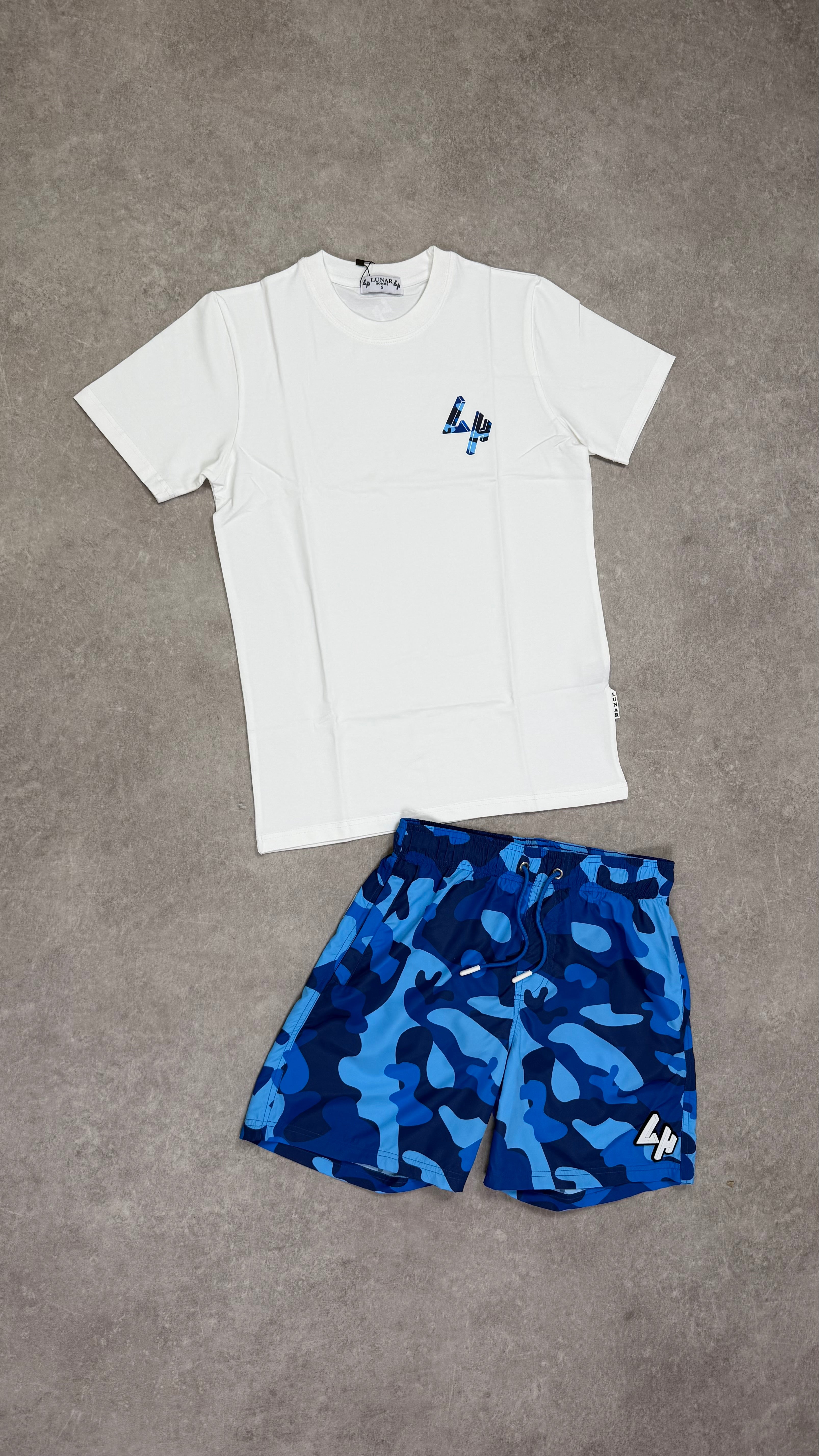 Lunar Homme Camo Swim Short Set ‘White / Blue’