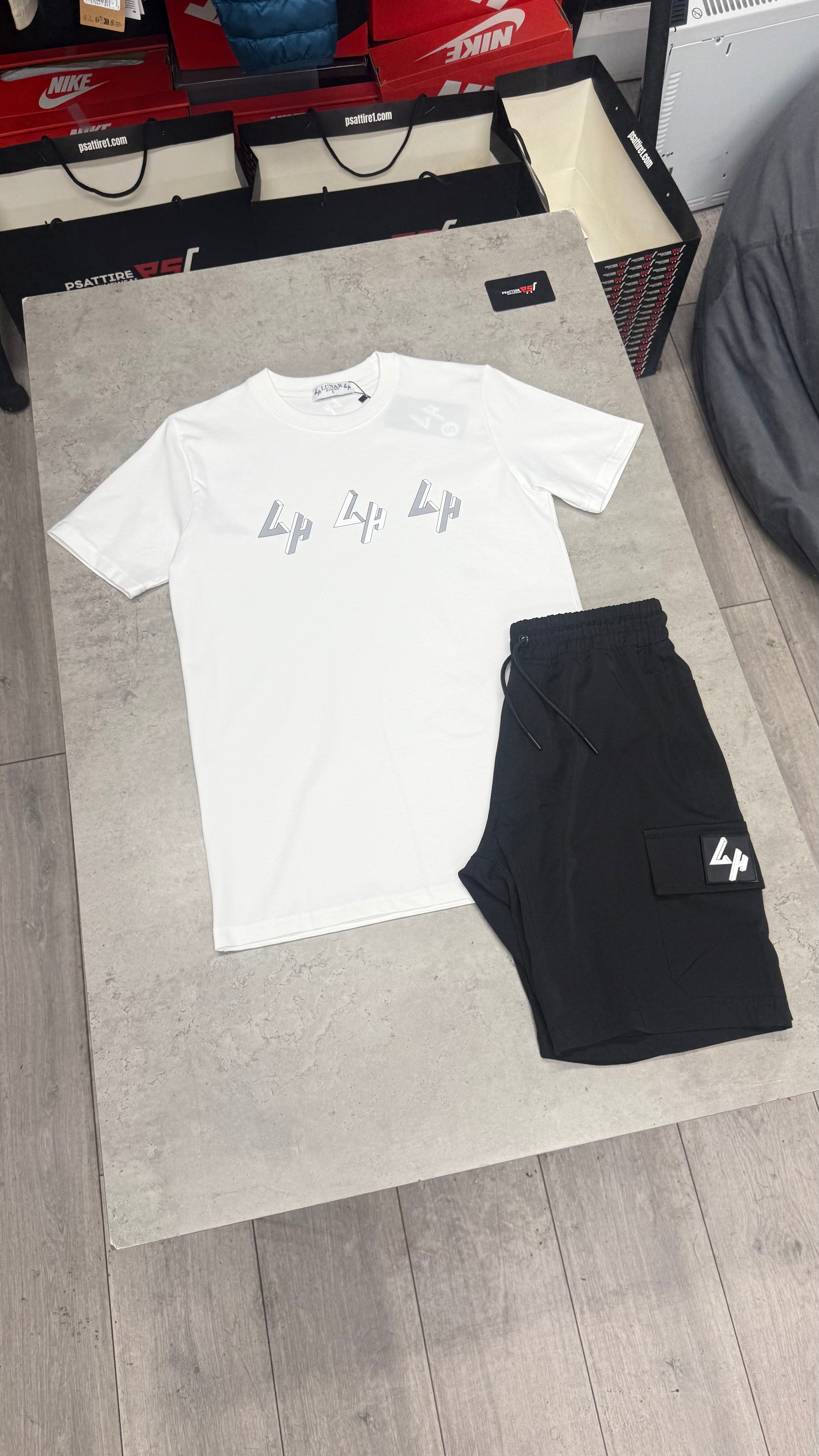 Lunar Homme Cargo Short Set ‘White / Black’