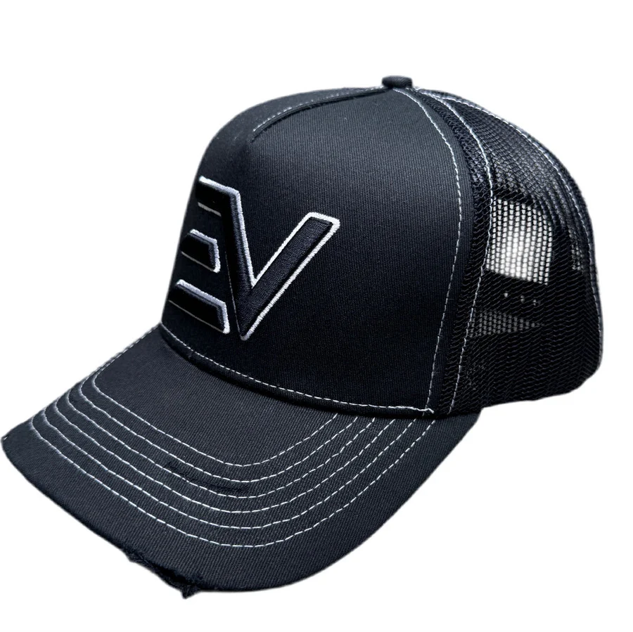 EV LOGO TRUCKER CAP “BLACK/WHITE STICH”